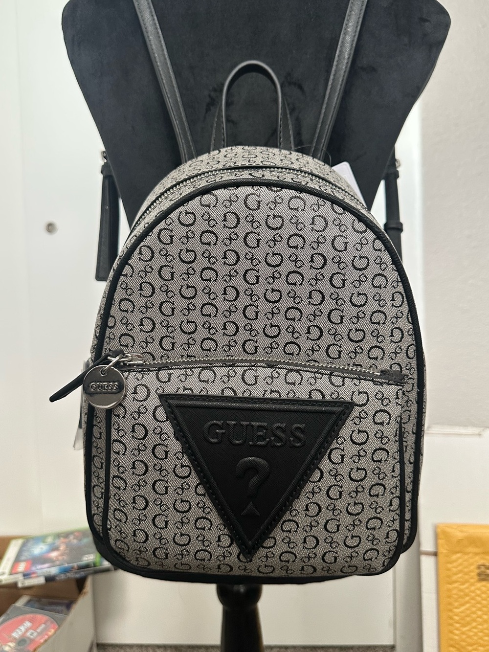 GUESS Gray & Black Monogram Mini Backpack